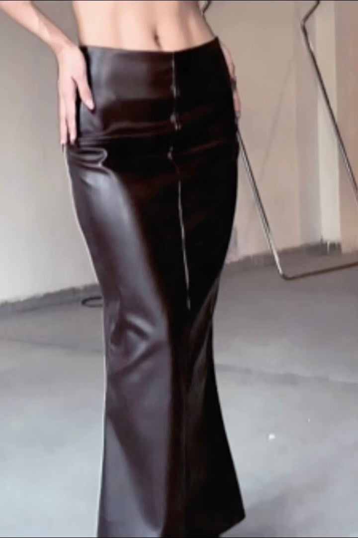 Brown trumpet leather skirt