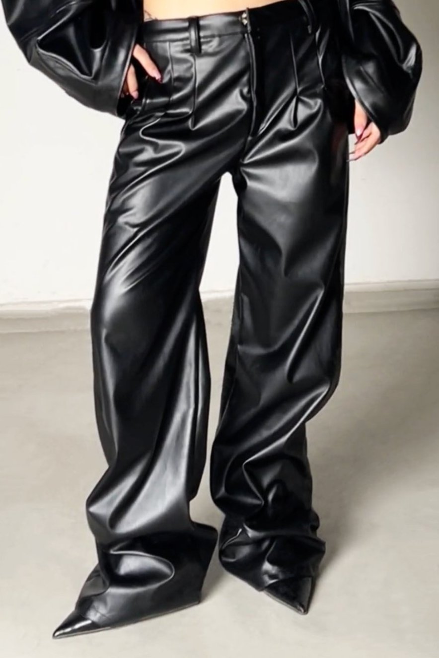 Black pleated leather pants - BEEGLEE