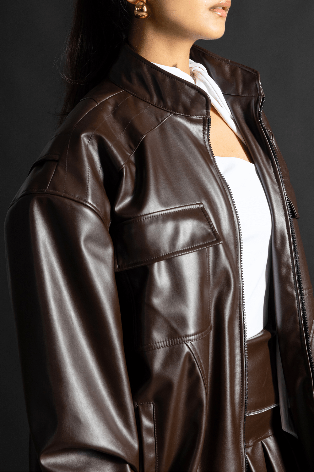 Brown bomber leather jacket - BEEGLEE