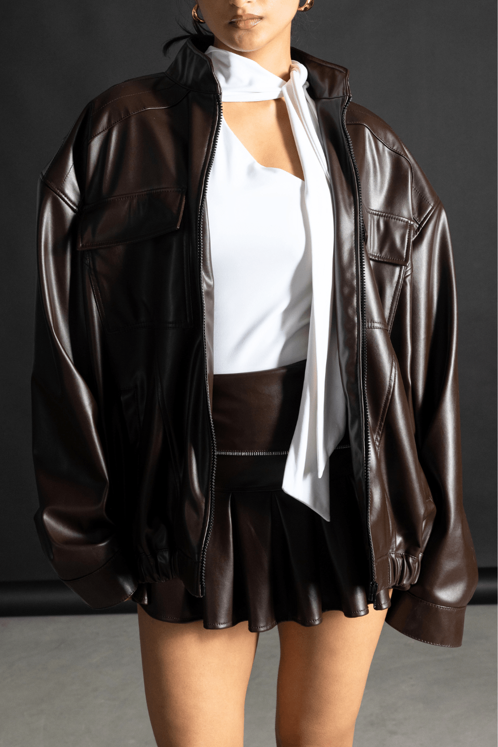 Brown bomber leather jacket - BEEGLEE