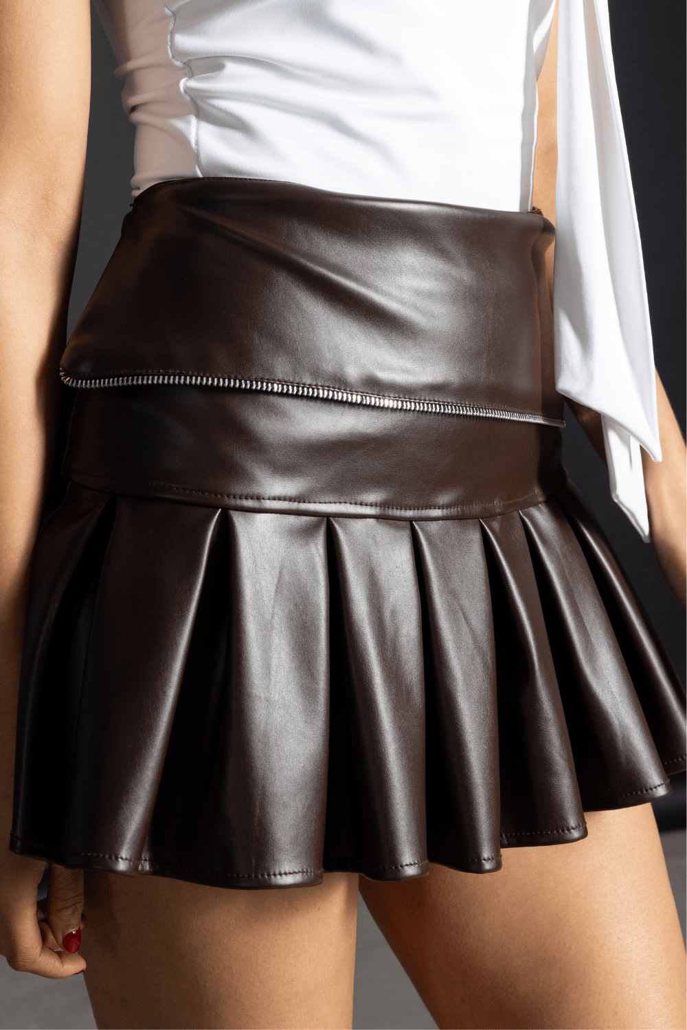 brown leather tennis skirt - BEEGLEE