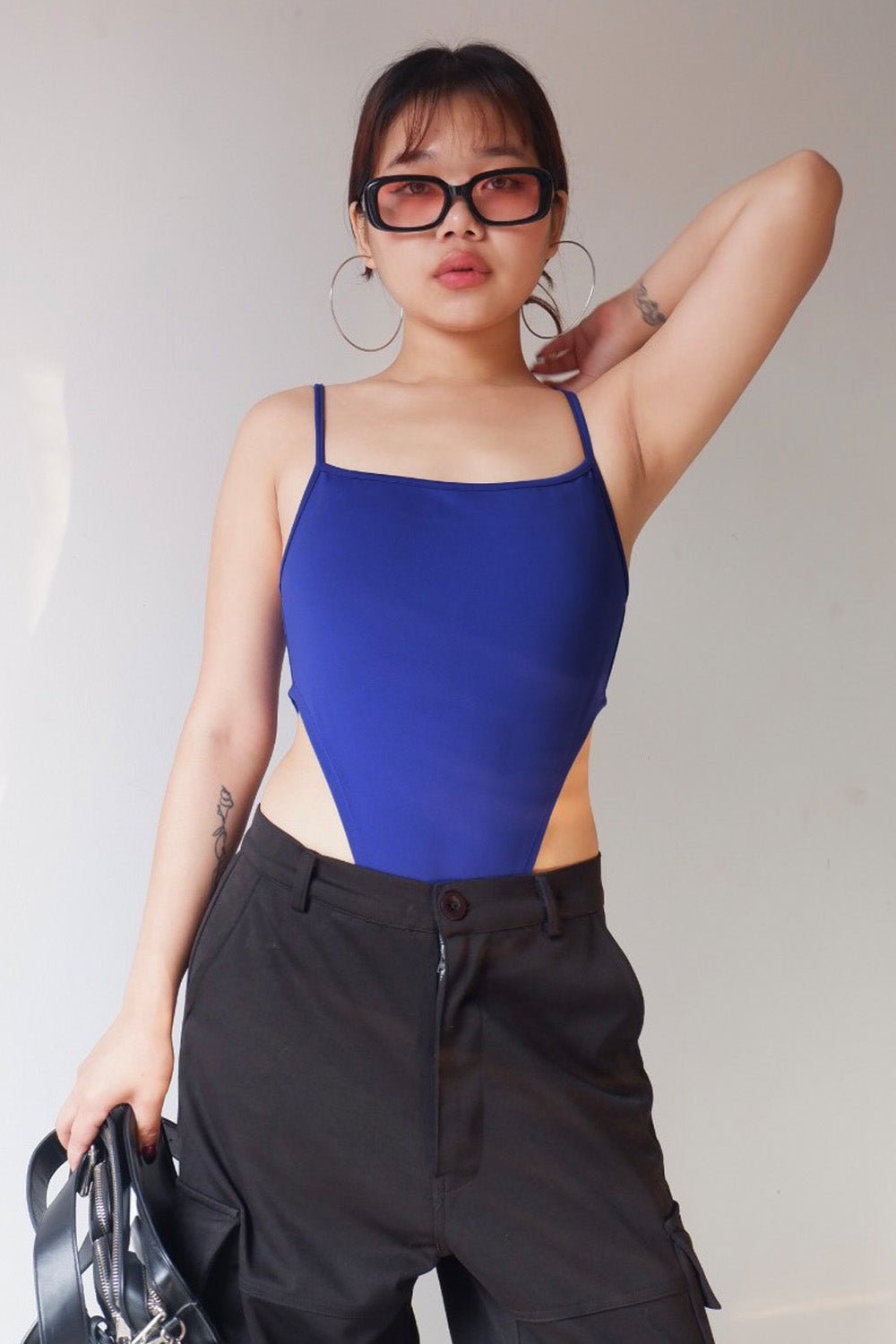 Electric Blue Extra Deep Strap Bodysuit - BEEGLEE