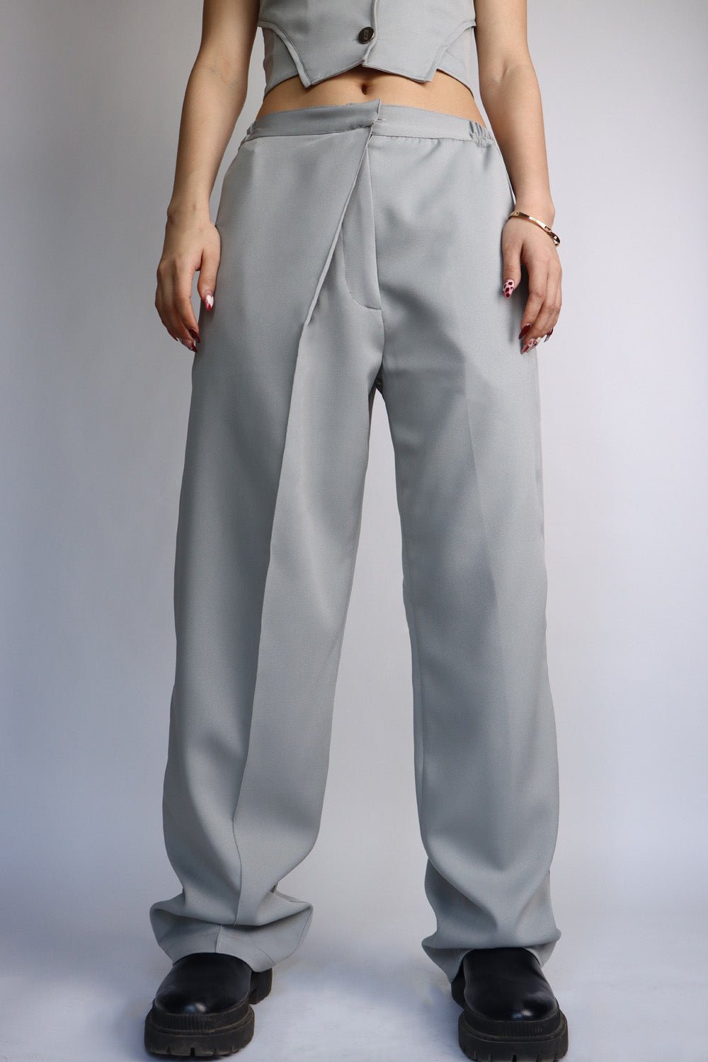 Cool Grey Off-Balance Wide Legged Pants