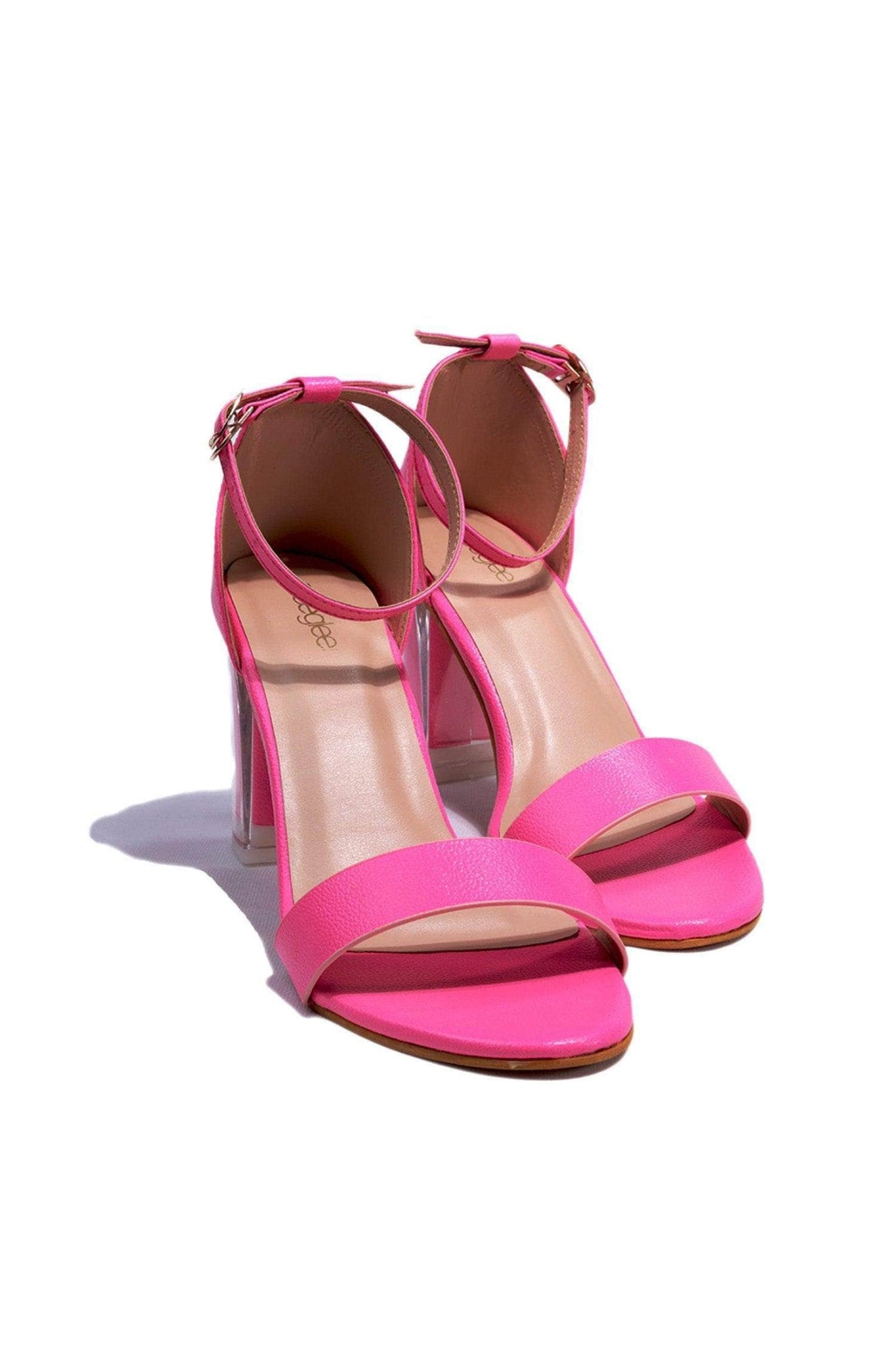 Buy Hot Pink Ankle Strap Clear Block Heel Sandals