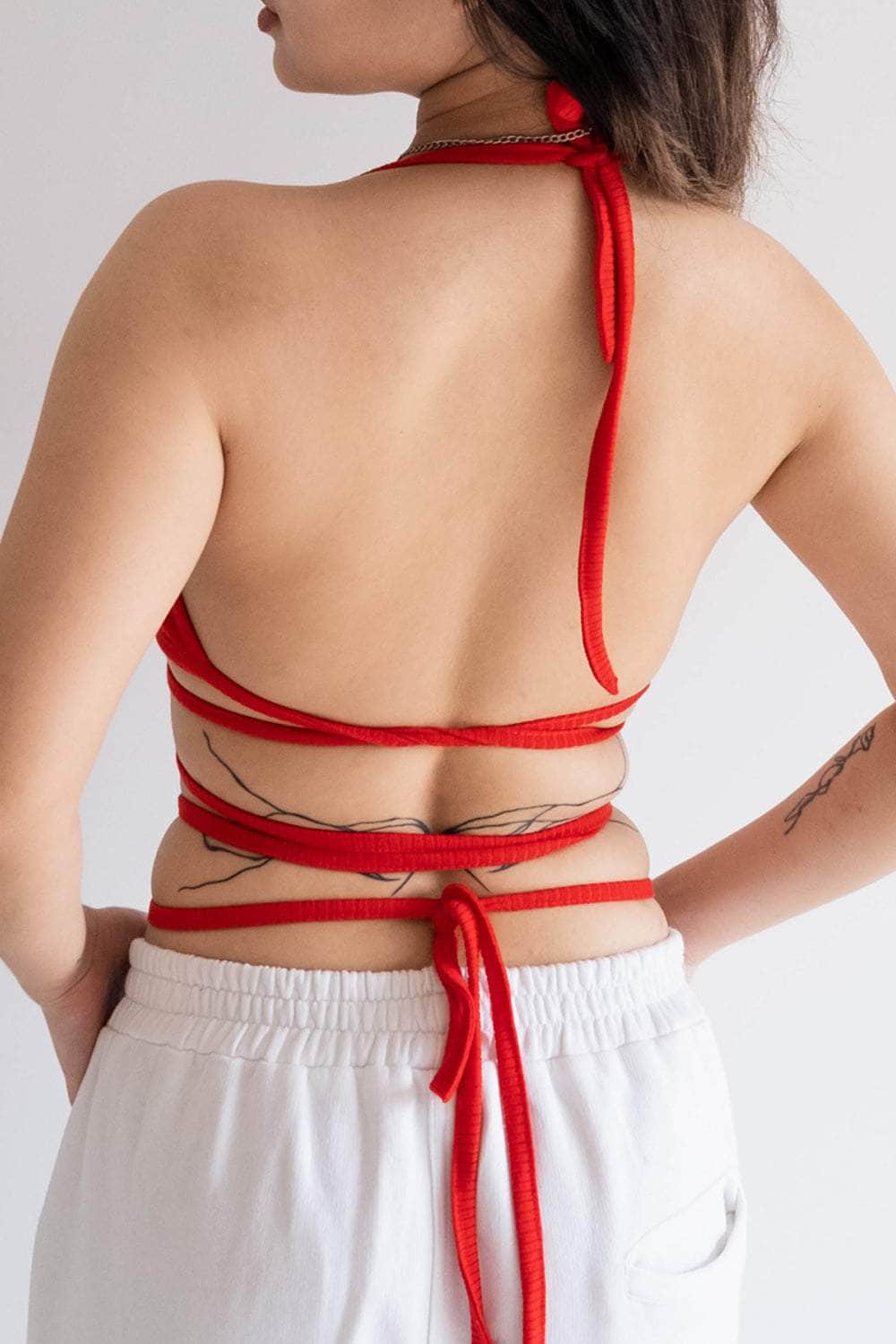 Red Tie Up Rib Bralette